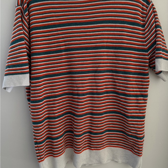 Zara Men's Polo Shirt - Red, Green, White Stripes - Picture 4 of 5